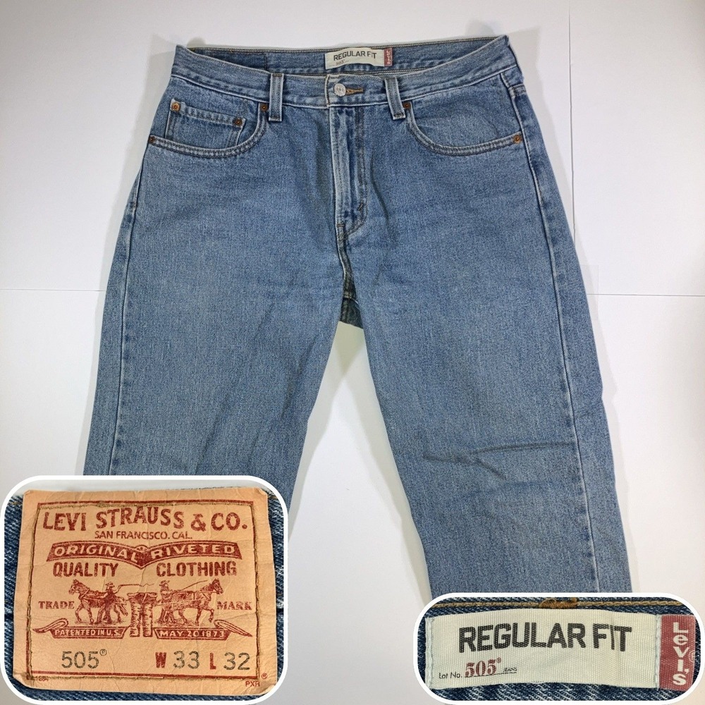 Levi's 505 Jeans Mens 33x32 Regular Straight‎ Medium Wash Blue Denim